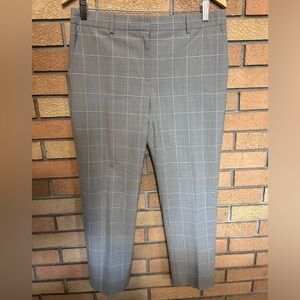 Theory Treeca Trousers Pants Gray Cyrus Grid Plaid Wool Straight Ankle Size 8